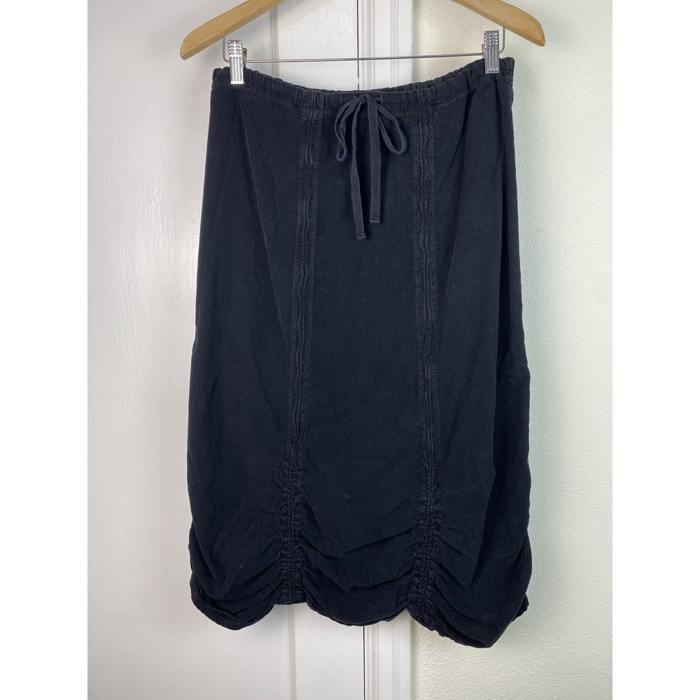 Cut Loose Women's S Black Corduroy Elastic Waist Ruched Hem Midi Skirt